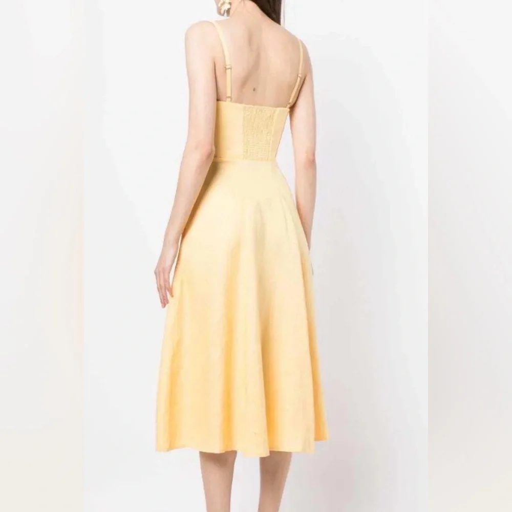 Zimmermann Pale Yellow Spaghetti-Strap Zip-Front Midi Dress - Picture 3 of 6
